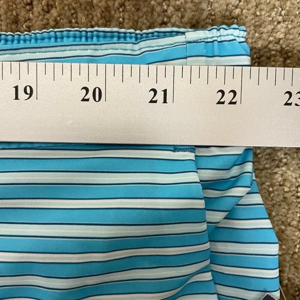 Lands End Mens‎ Swim Trunks Shorts Blue Stripe XXL Elastic Waist Pockets
